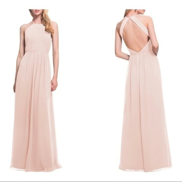 Levkoff Halter Neck Chiffon A-Line backless Gown size 12 in Pastel Pink - Picture 1 of 11